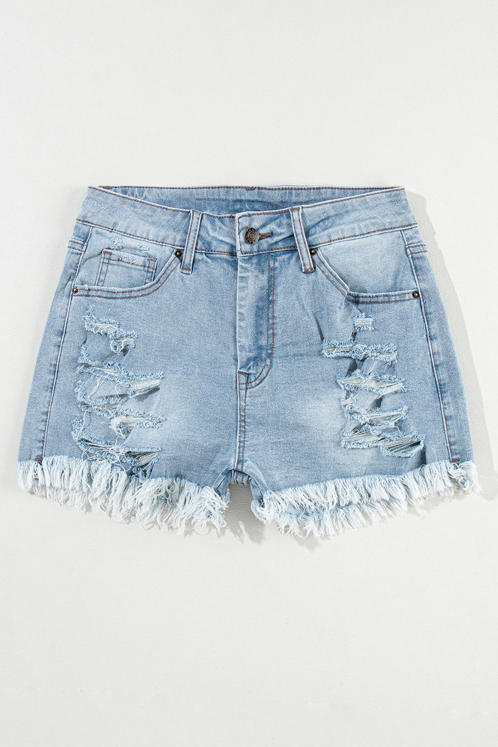 Extreme Distressed Raw Hem Denim Shorts