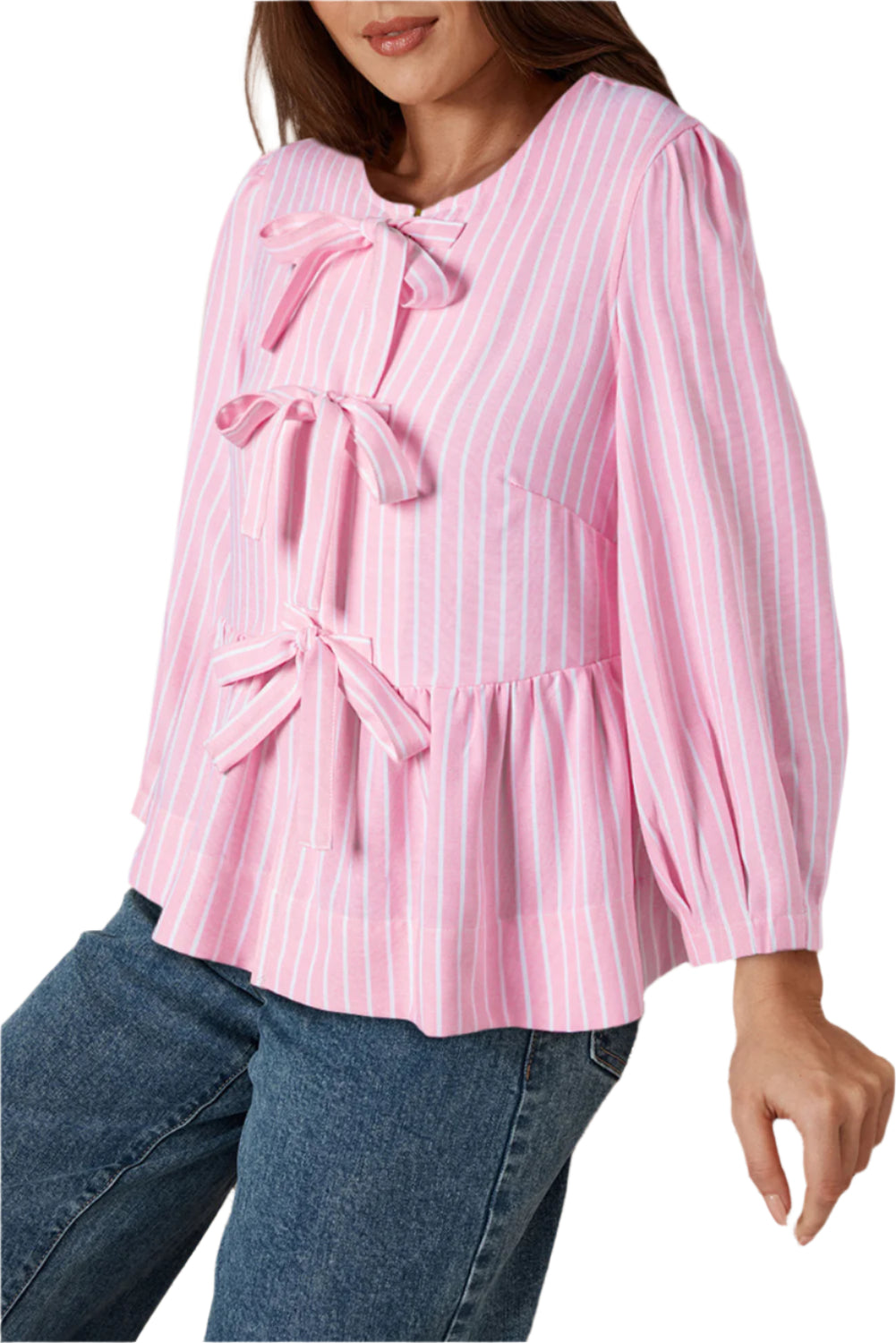 Pink Striped Bow Tie Blouse - Catherine Martin