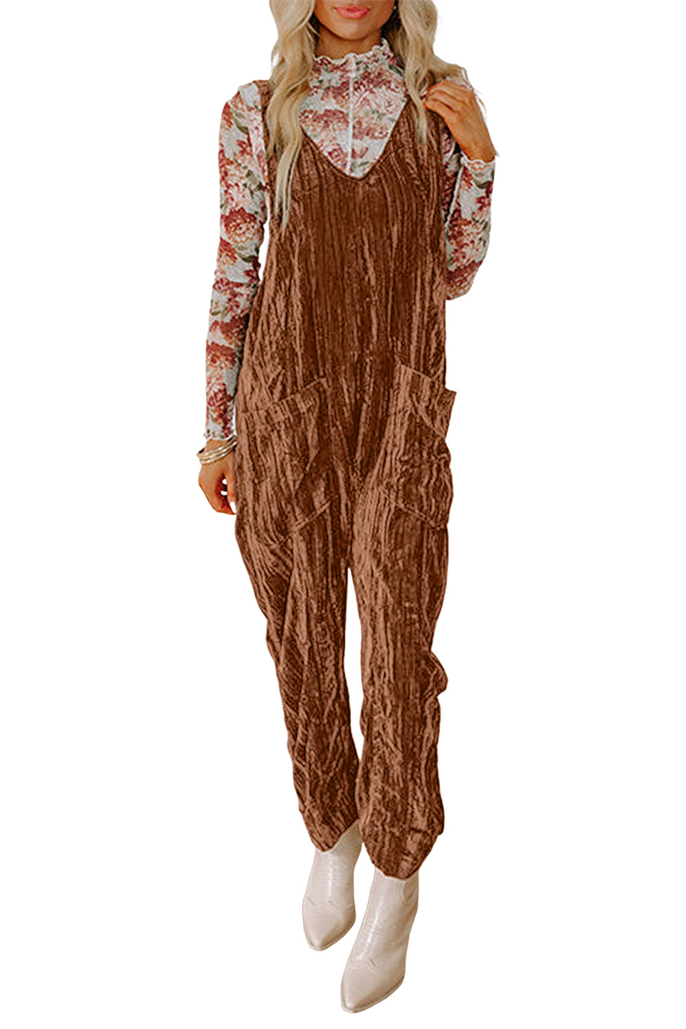 Crushed Velvet Overalls Jumpsuit