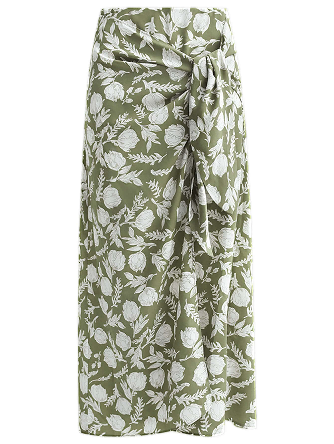 Cocobella Green Floral Print Side-Twist Wrap Midi Skirt-3