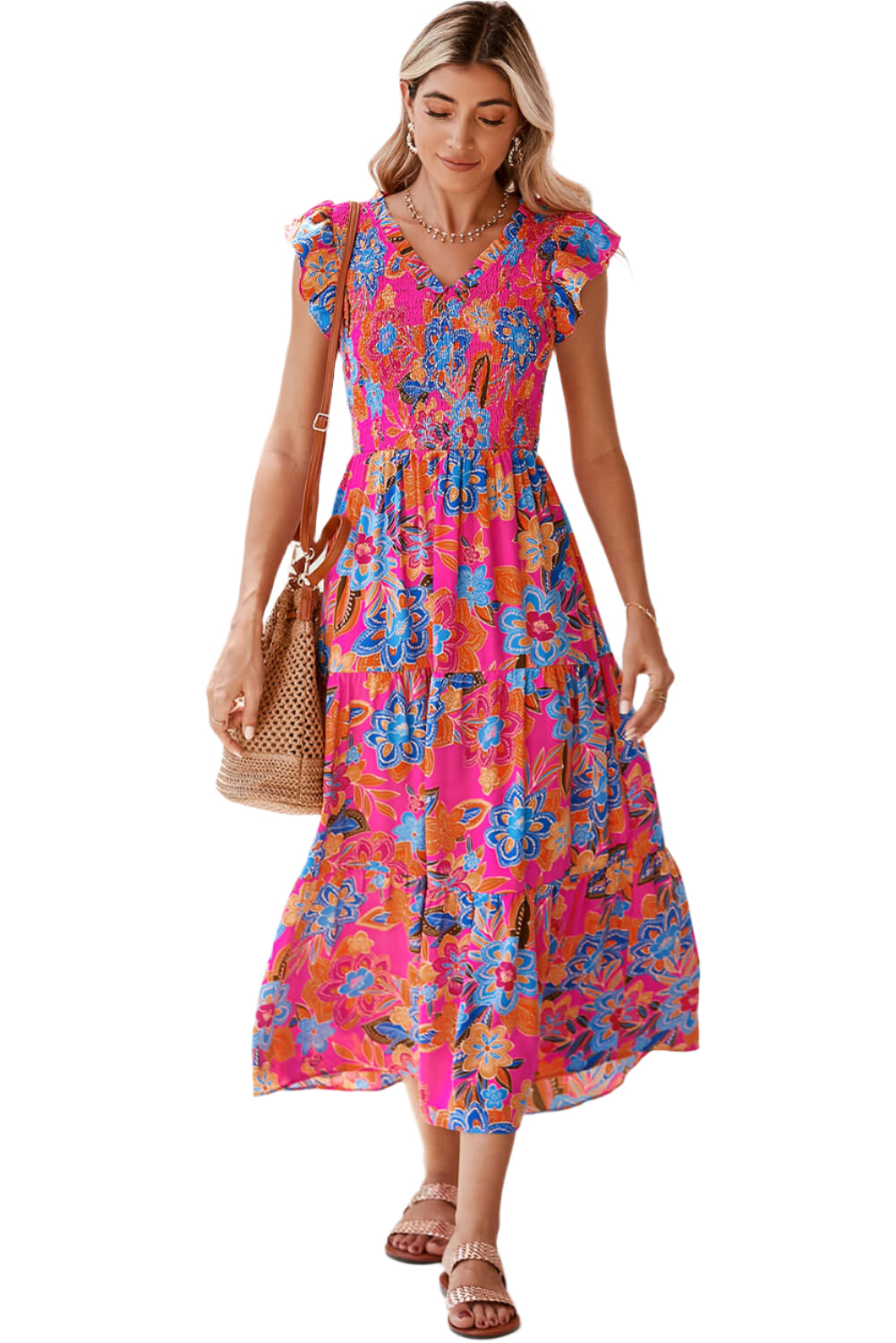 Dark Blue Floral Ruffle Dress - Catherine Martin