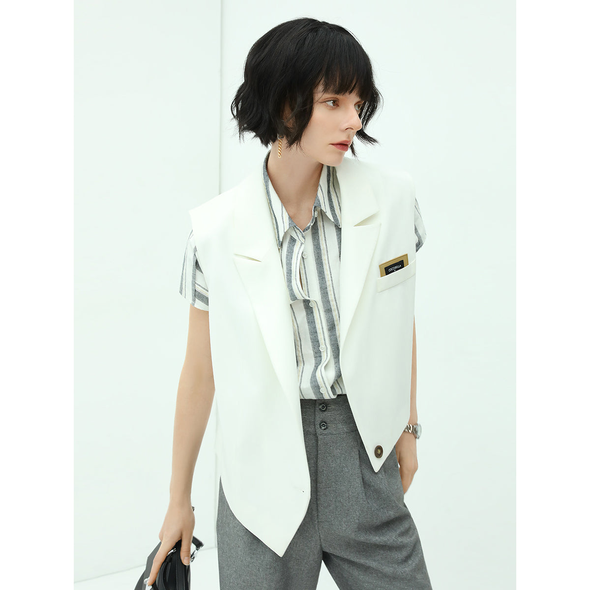 Asymmetrical Single Breasted White Vest-2