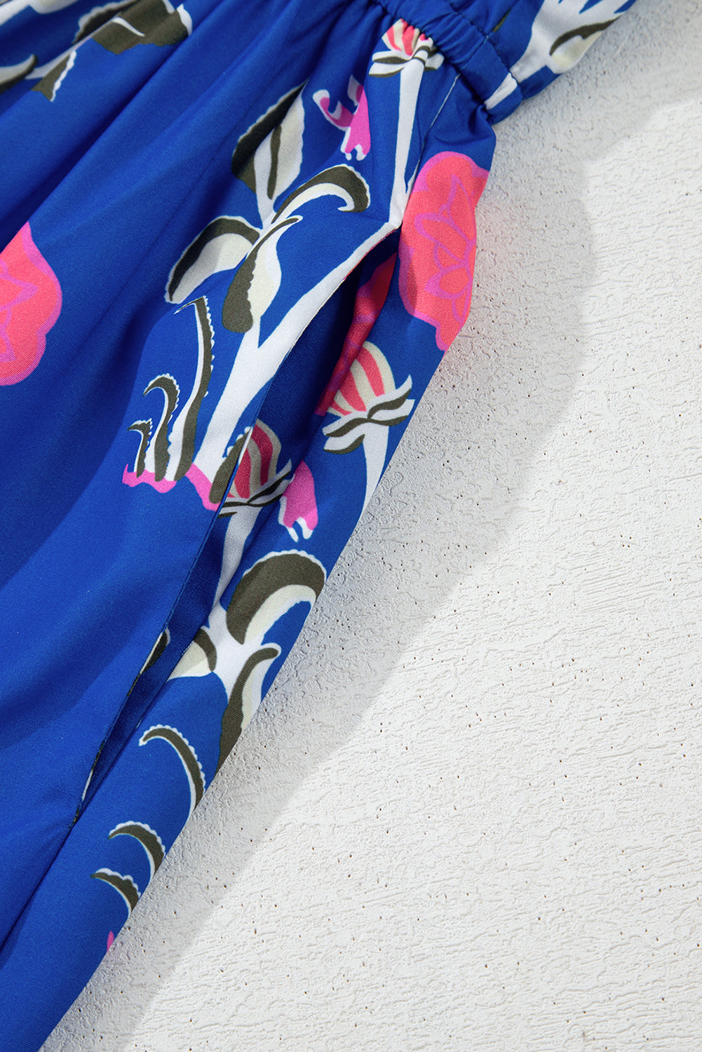 Sky Blue Floral Ruffle Midi Dress - sky blue colour, side pocket view.