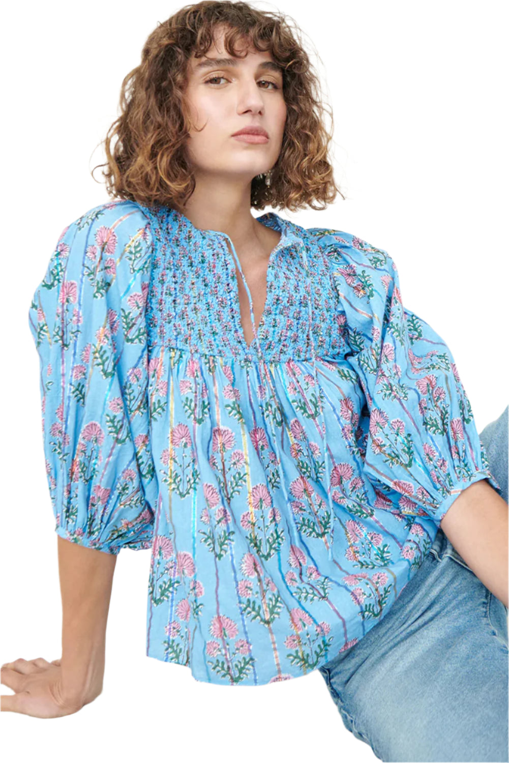 Light Blue Striped Floral Blouse - Catherine Martin