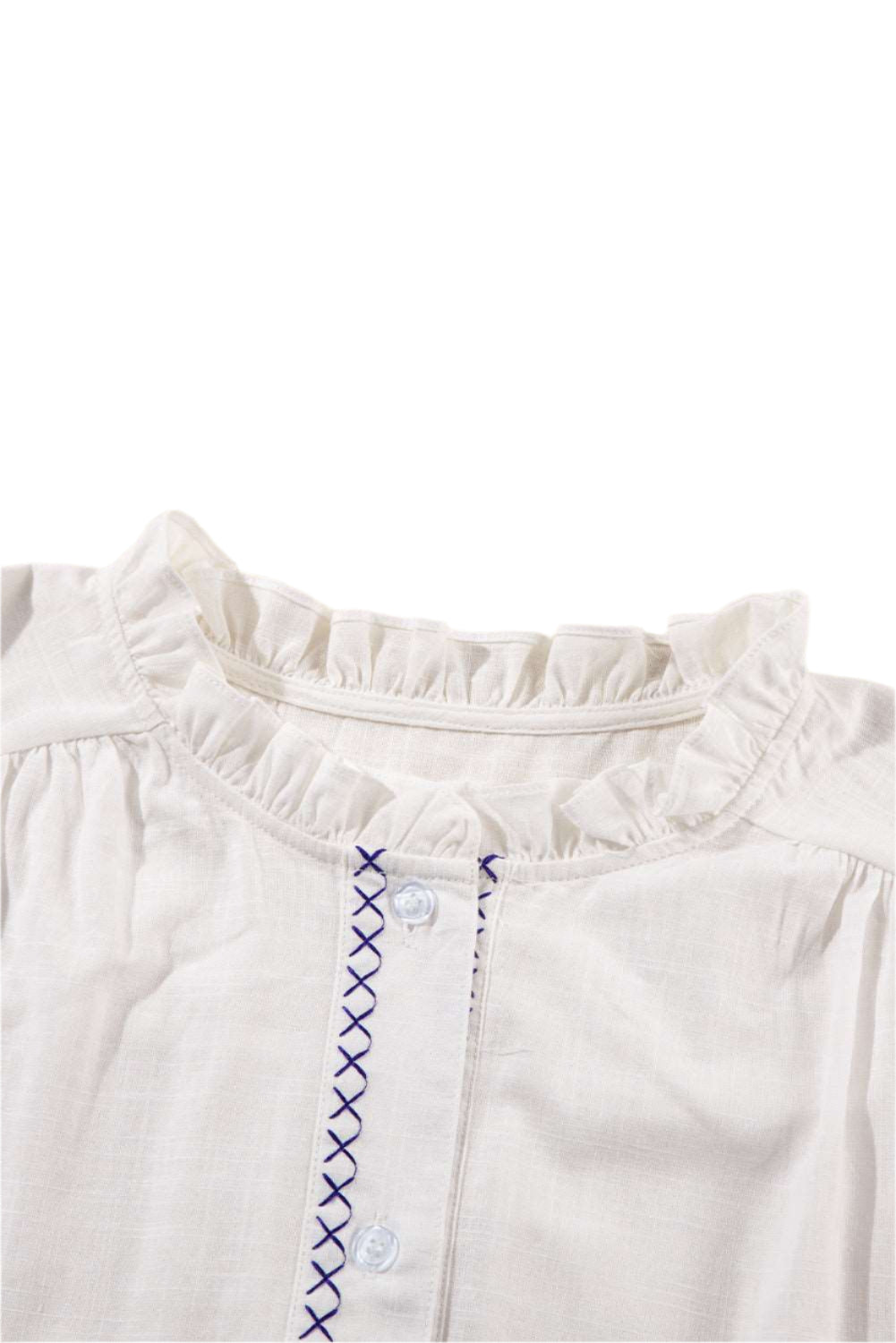 White Floral Embroidered Blouse - Catherine Martin