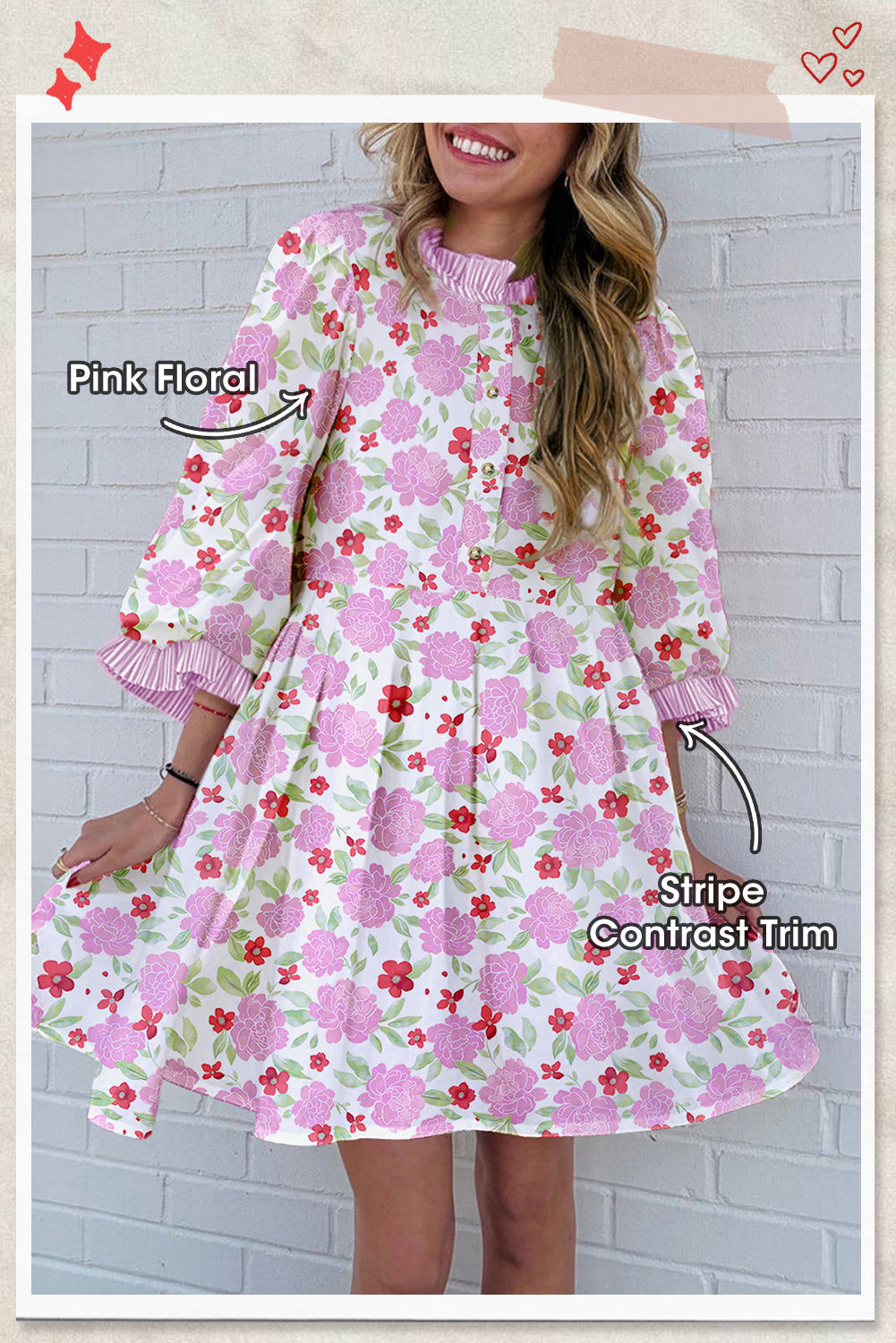Floral Print Ruffle Neck Mini Dress
