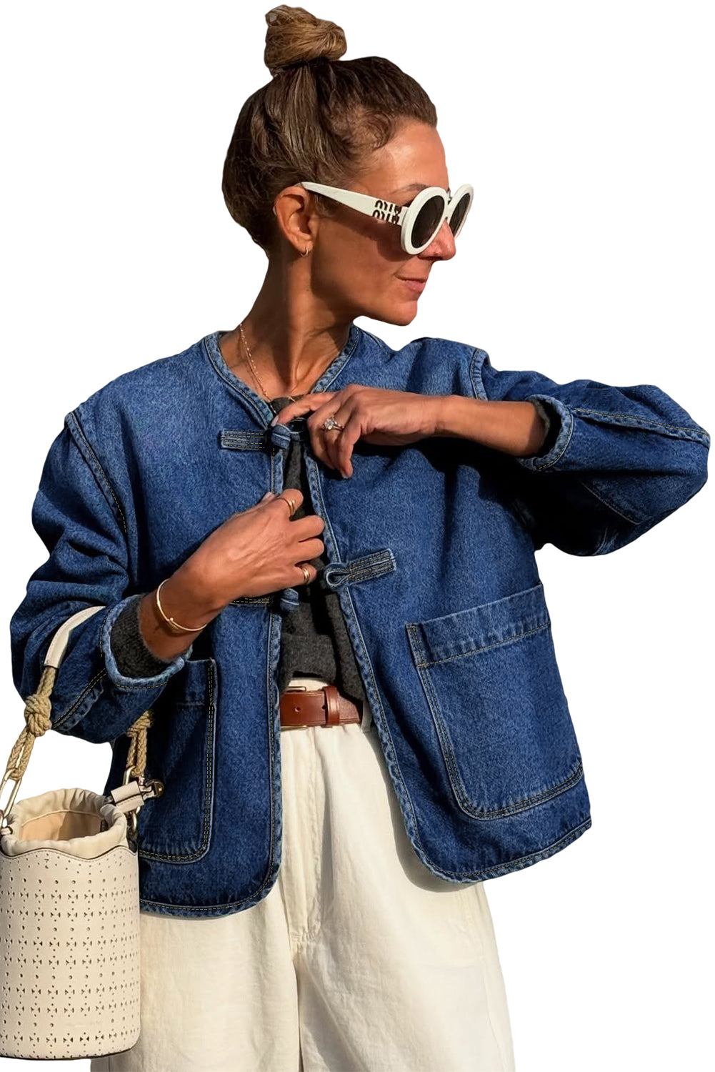 Mandarin Denim Utility Jacket