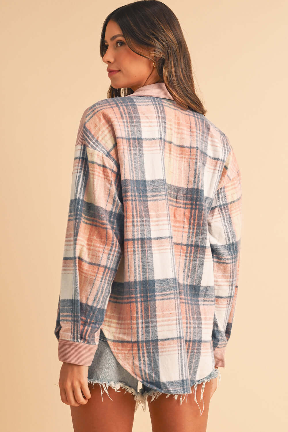 Aussie Chic Women’s Pink Plaid Corduroy Shirt. Back view.