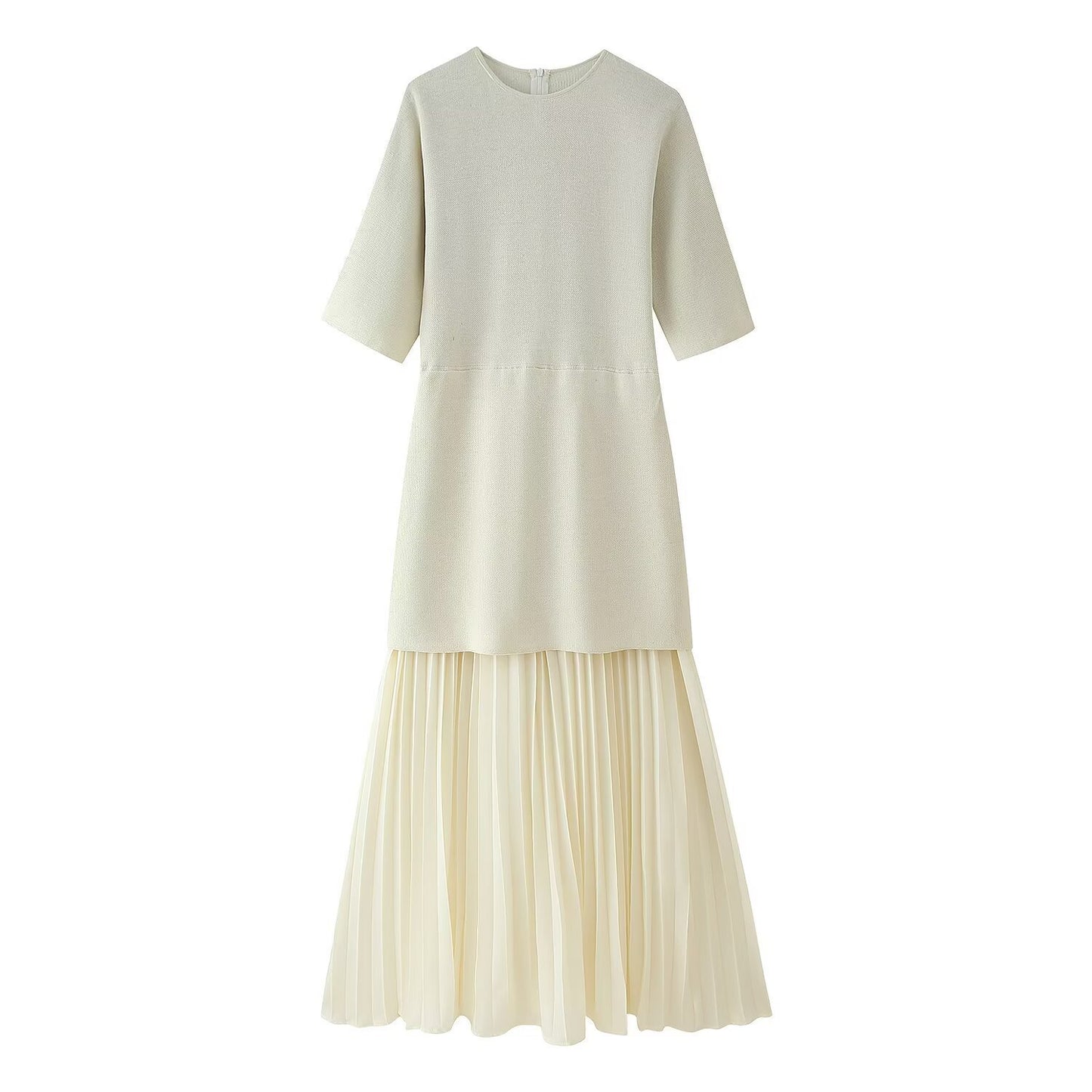 Chic Pleated Elegance Midi Dress - White