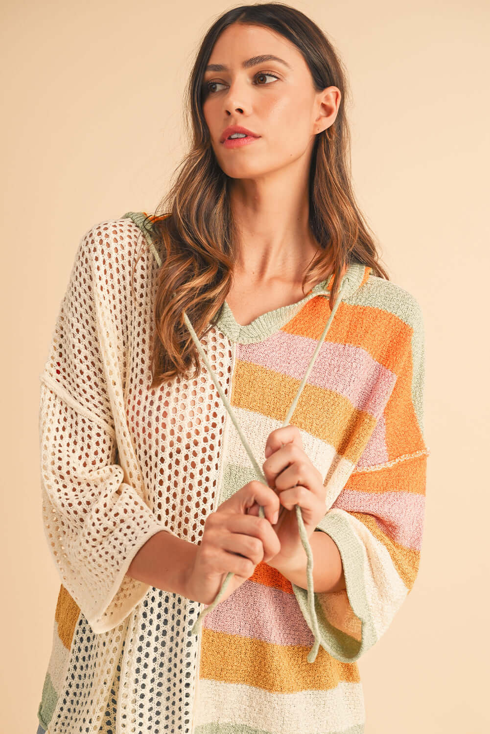 Lightweight striped knit hoodie with breathable fabric, ideal for casual Aussie style