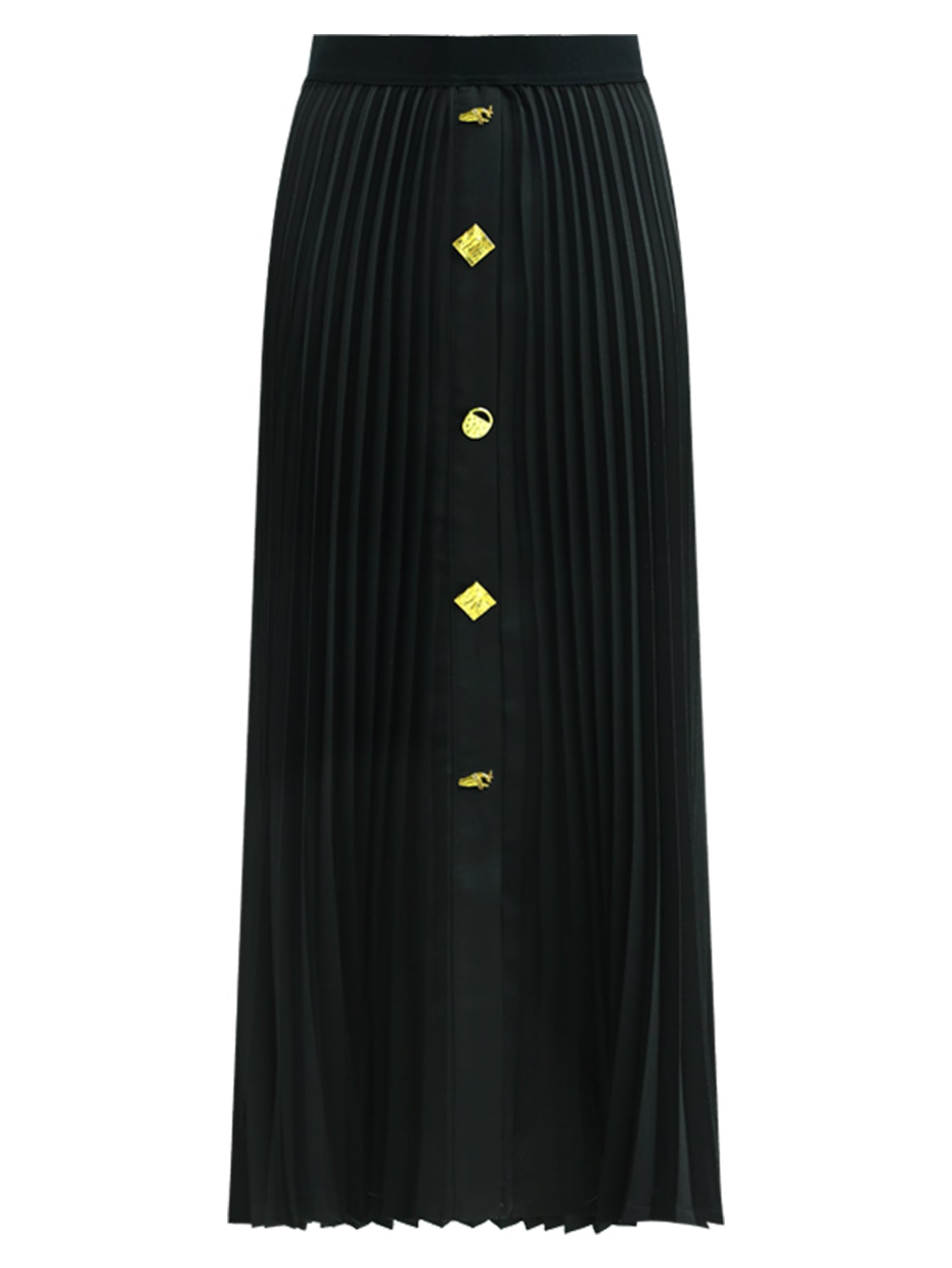 Cocobella Elegant Black Pleated Midi Skirt with Gold Buttons-3