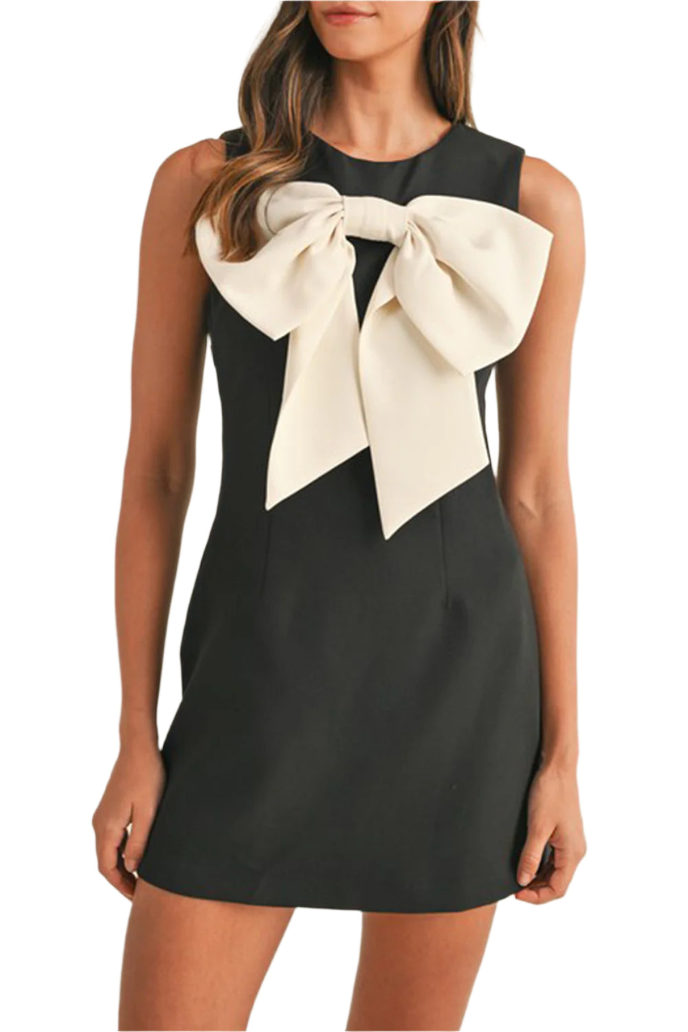 Black Sleeveless Mini Dress with Bow Front - Catherine Martin