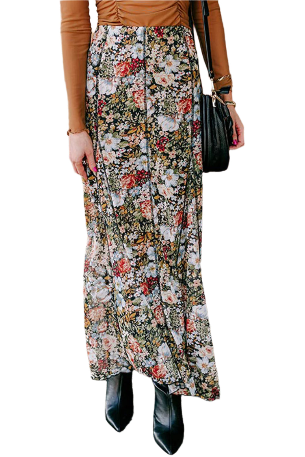 Brown Floral Boho Maxi Skirt - Straight Leg Style from Catherine Martin.