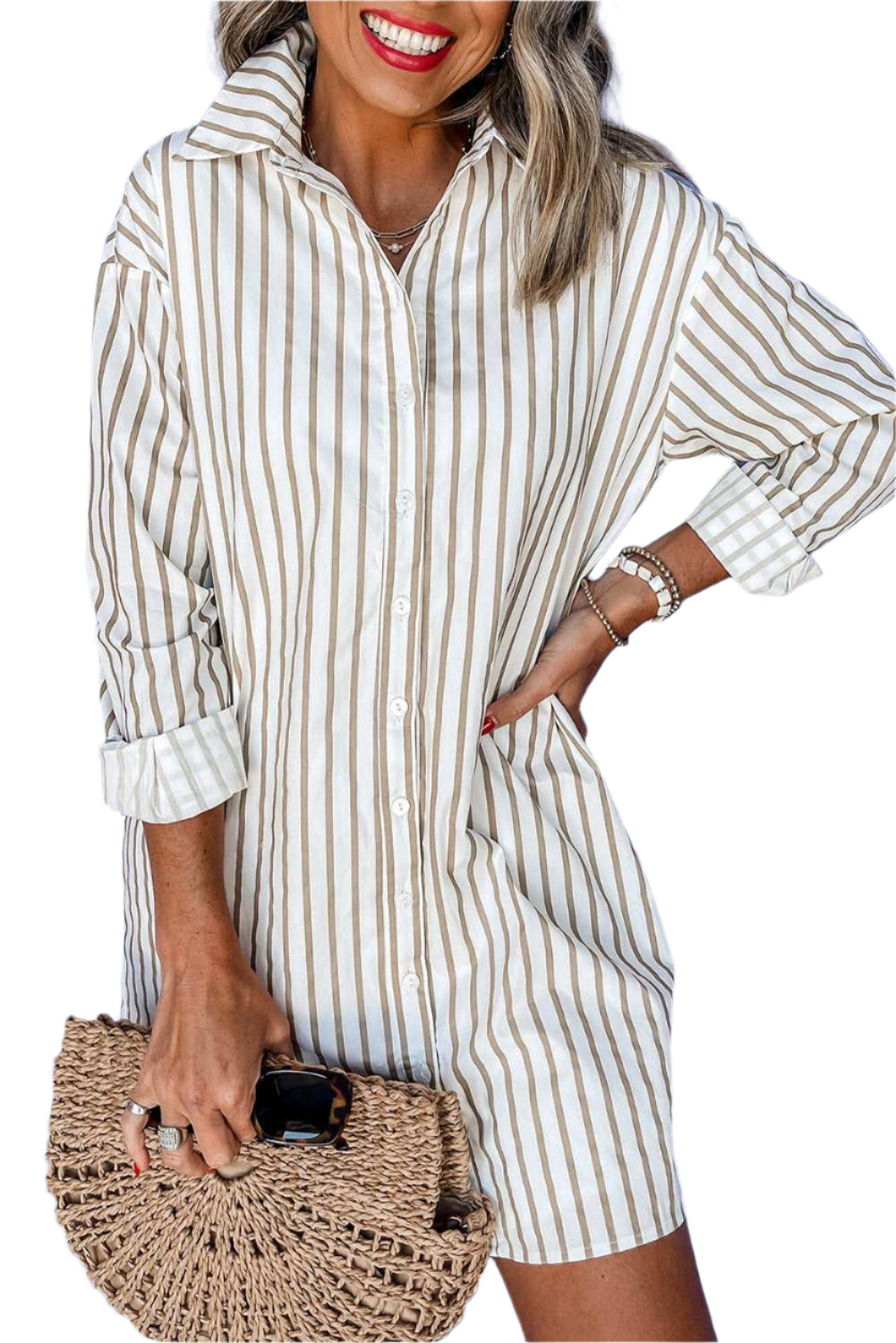 Khaki Stripe Shirt Dress - Catherine Martin