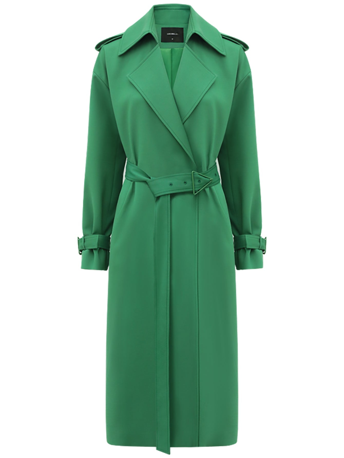 Classic Green Long Trench Coat with Buckle-3