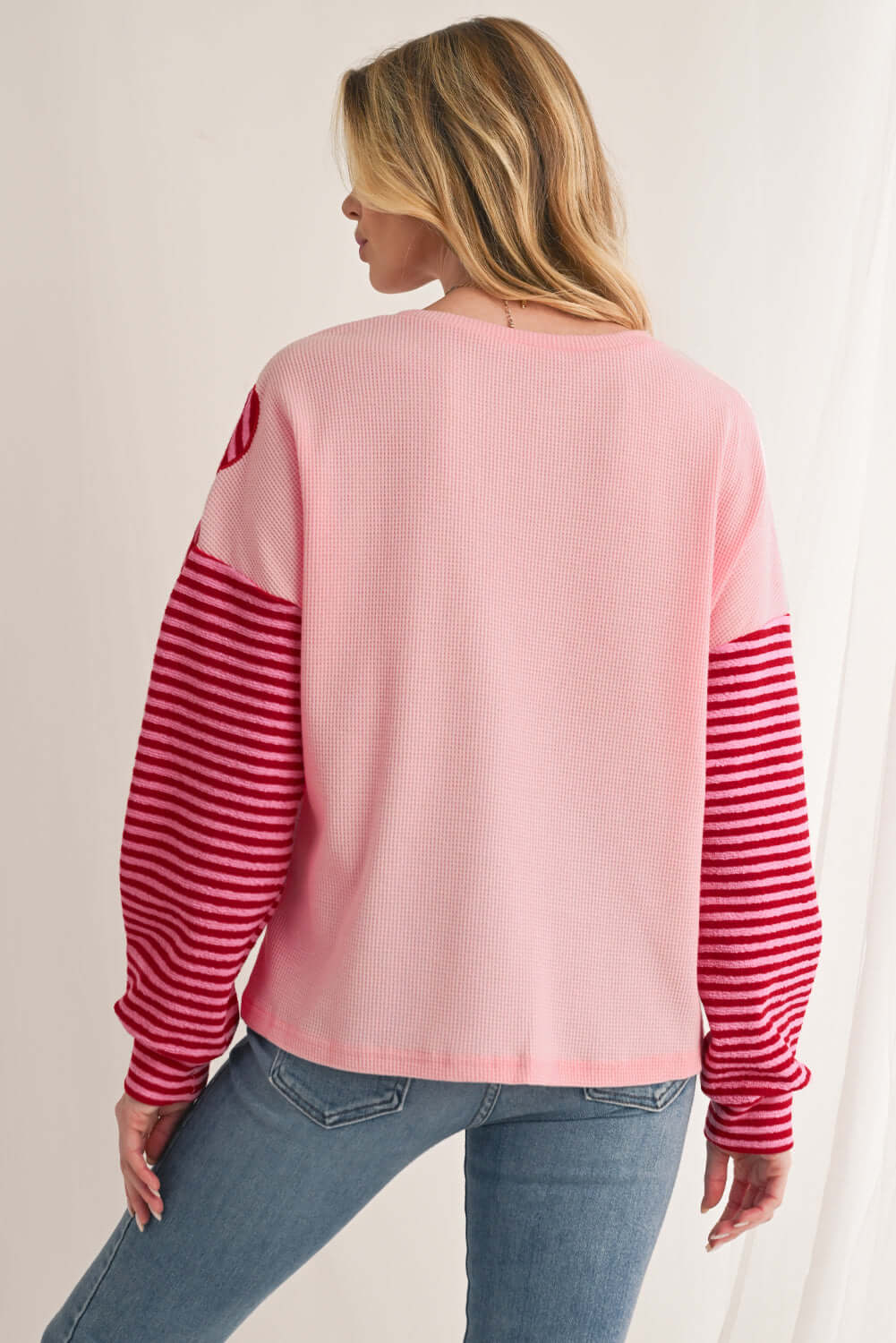 Red Pink Waffle Top with Flower Details - Catherine Martin
