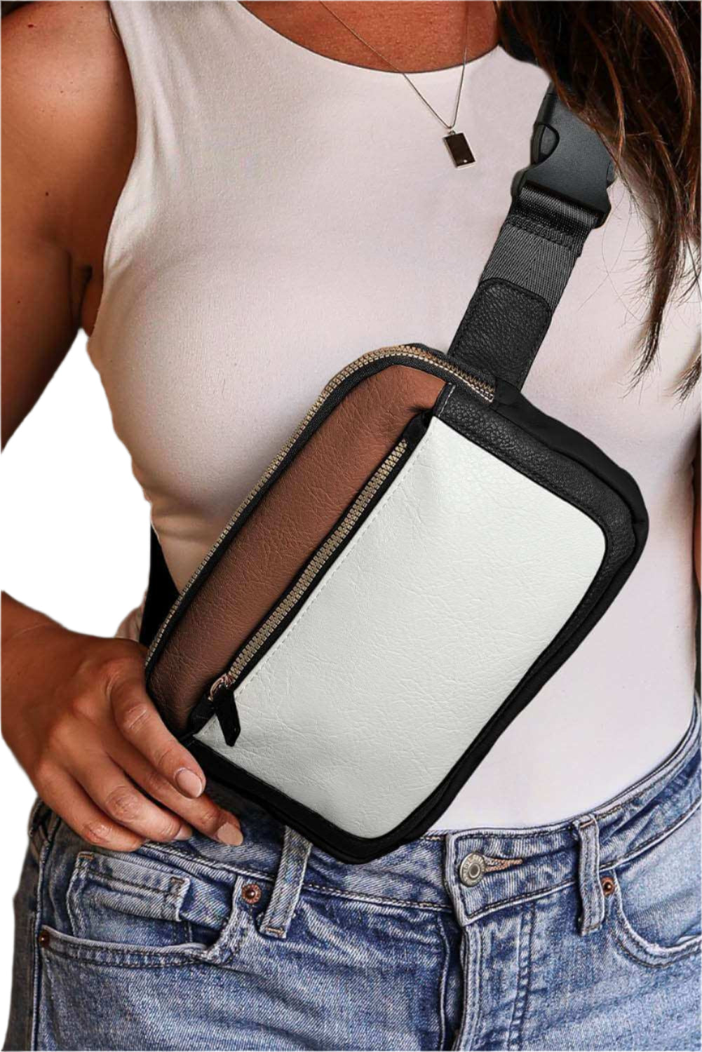 White Block PU Leather Crossbody Bag - Catherine Martin