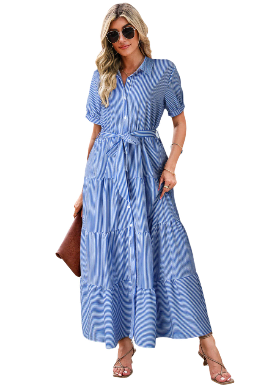 Blue Striped Shirt Dress Waist Tie - Catherine Martin