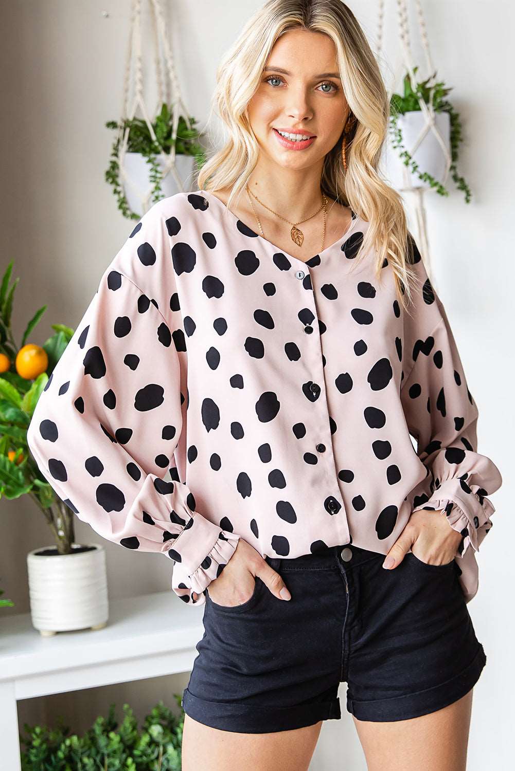 Large polka dot fashion blouse