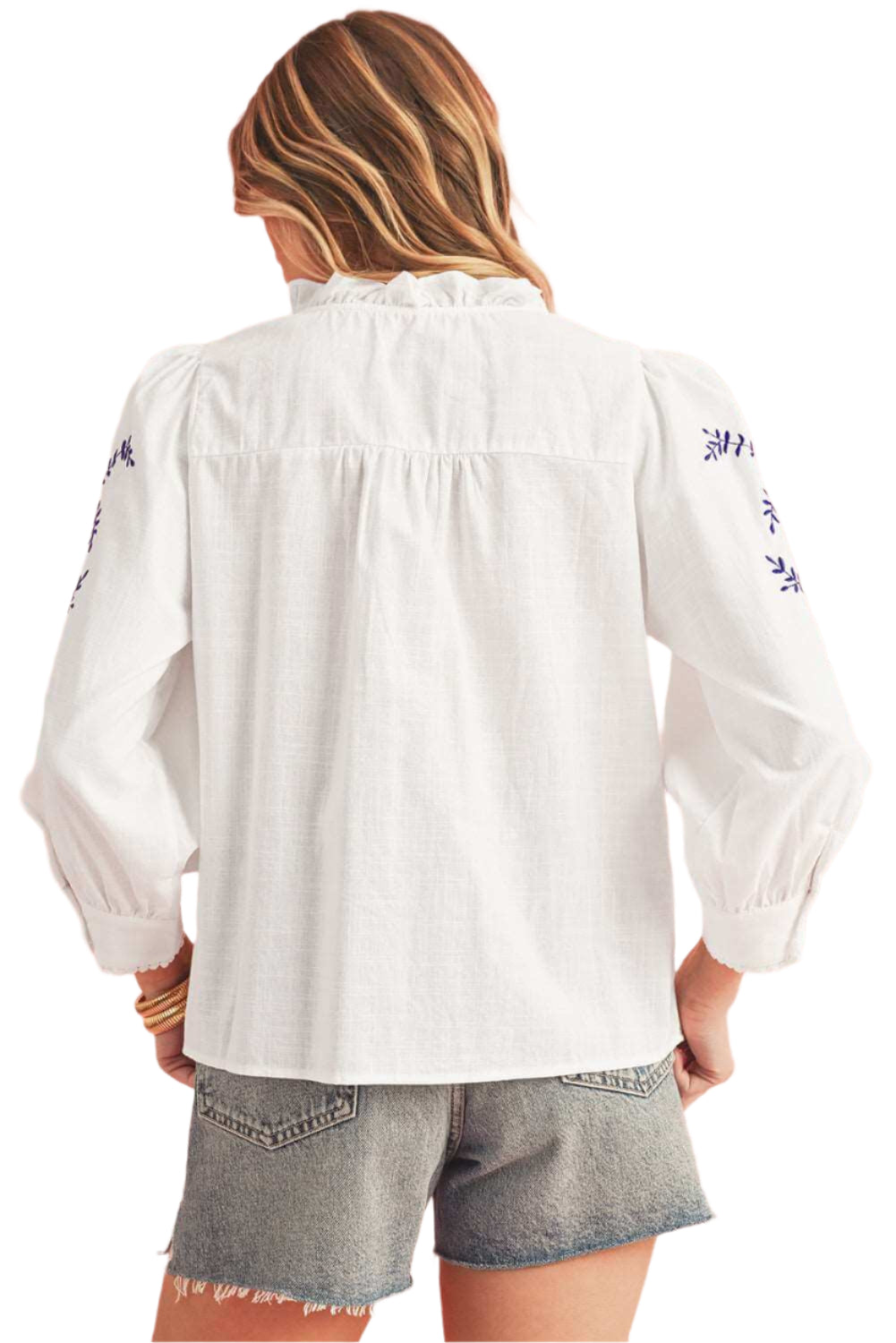 White Floral Embroidered Blouse - Catherine Martin