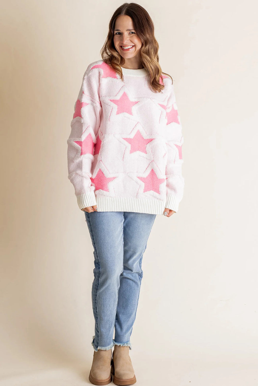 Star Pattern Fuzzy Knit Sweater