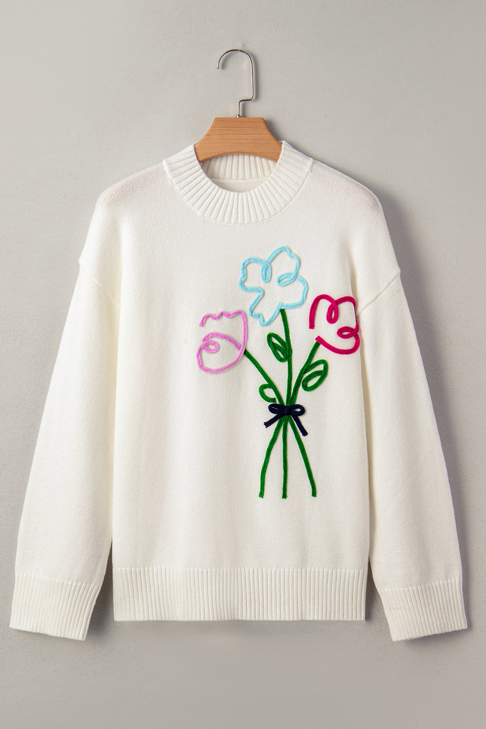 Bouquet Embroidered Drop Sleeve Sweater