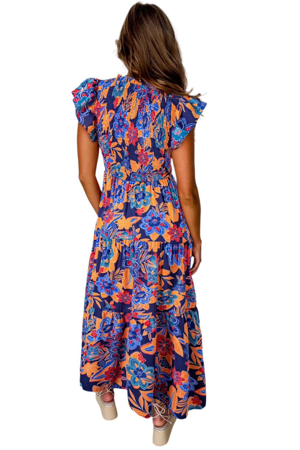 Dark Blue Floral Ruffle Dress - Catherine Martin