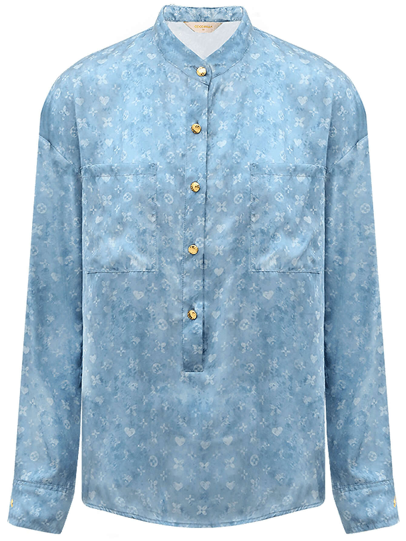 Denim Blue Monogram Silk Satin Shirt-3