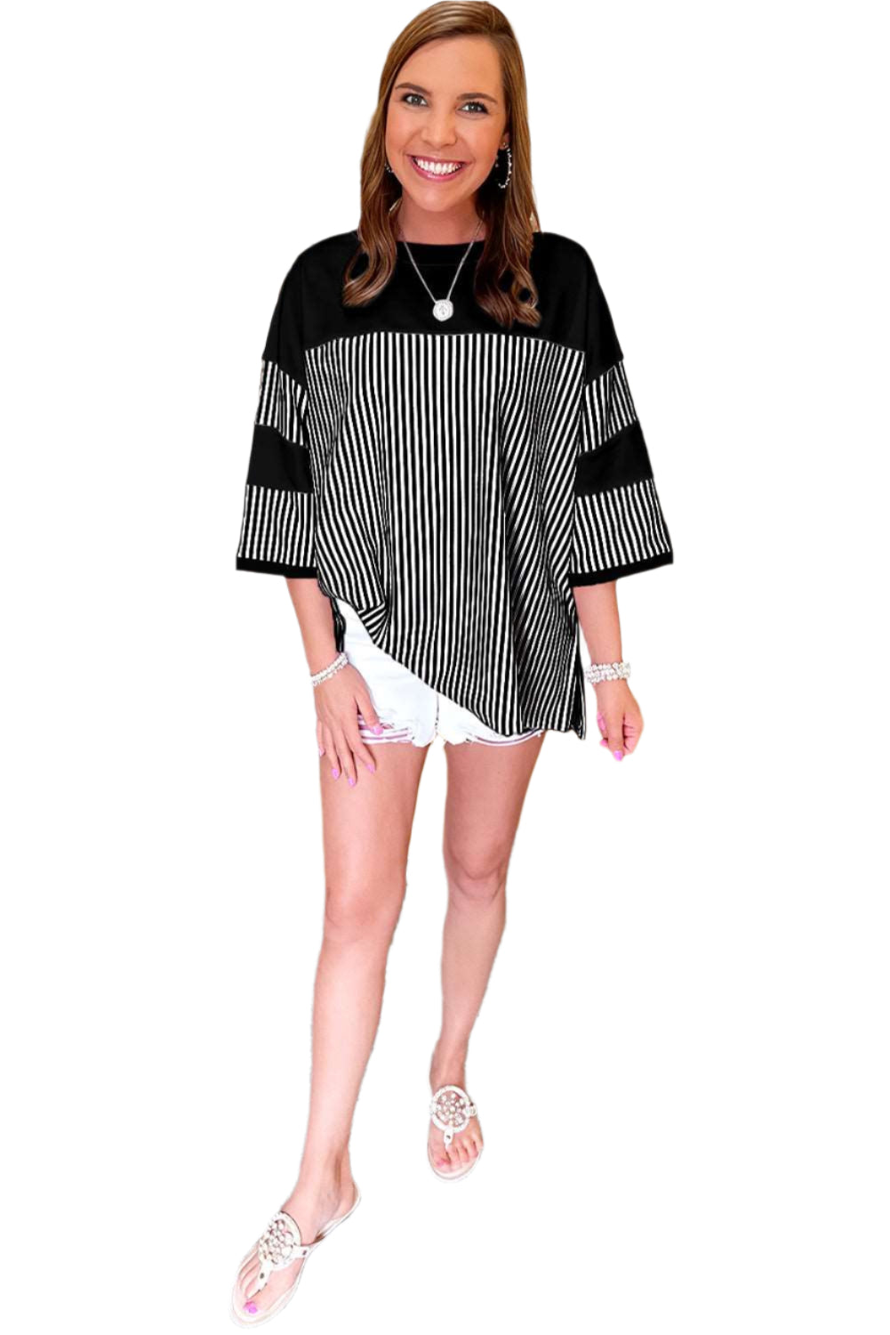 Striped Patchwork Oversized Tee - Catherine Martin