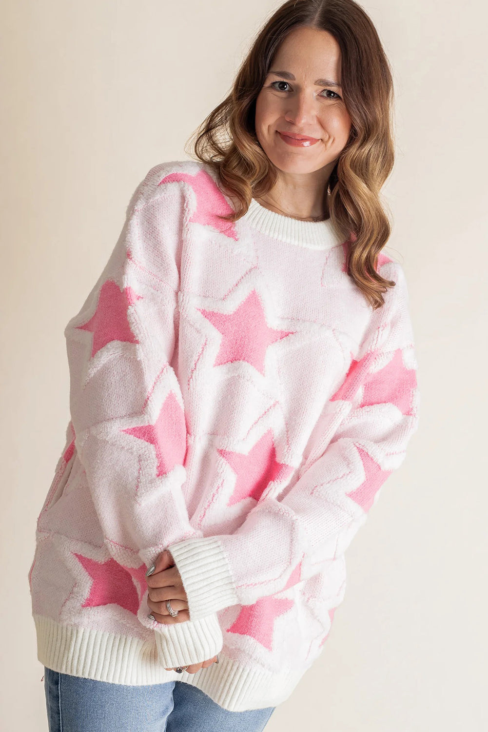 Star Pattern Fuzzy Knit Sweater
