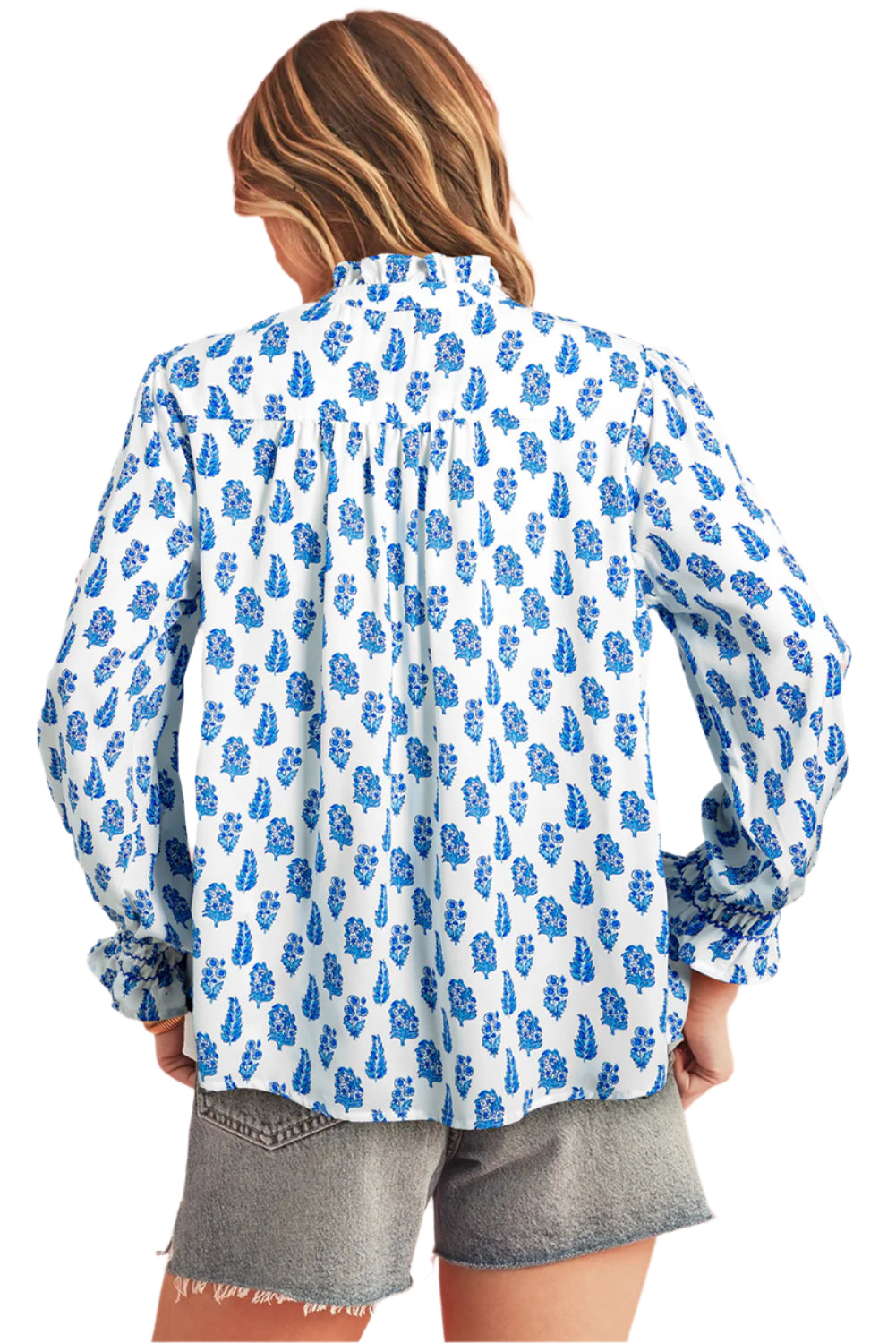 Blue and White Floral Smocked Shirt - Catherine Martin