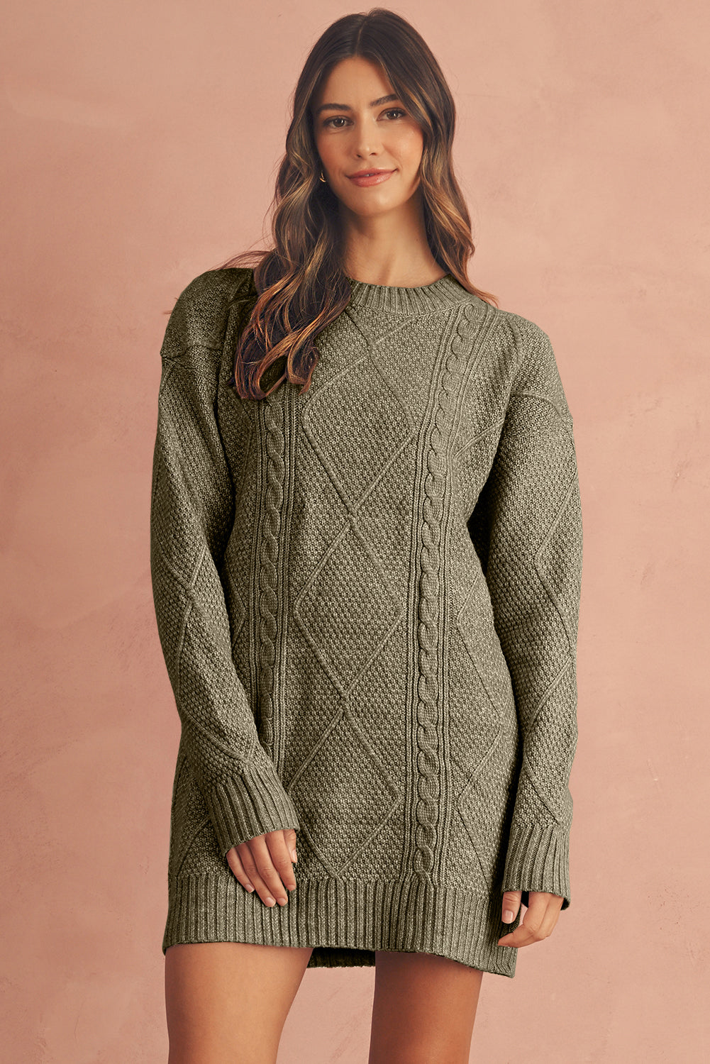 Women's Green Cable Knit Jumper Dress - Catherine Martin