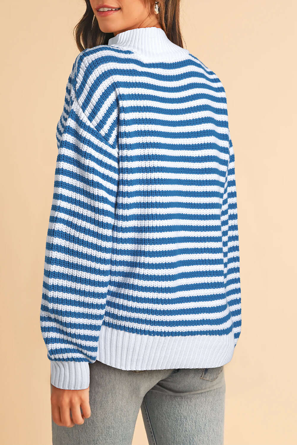 Women's Blue Striped Collar Jumper - Back view.