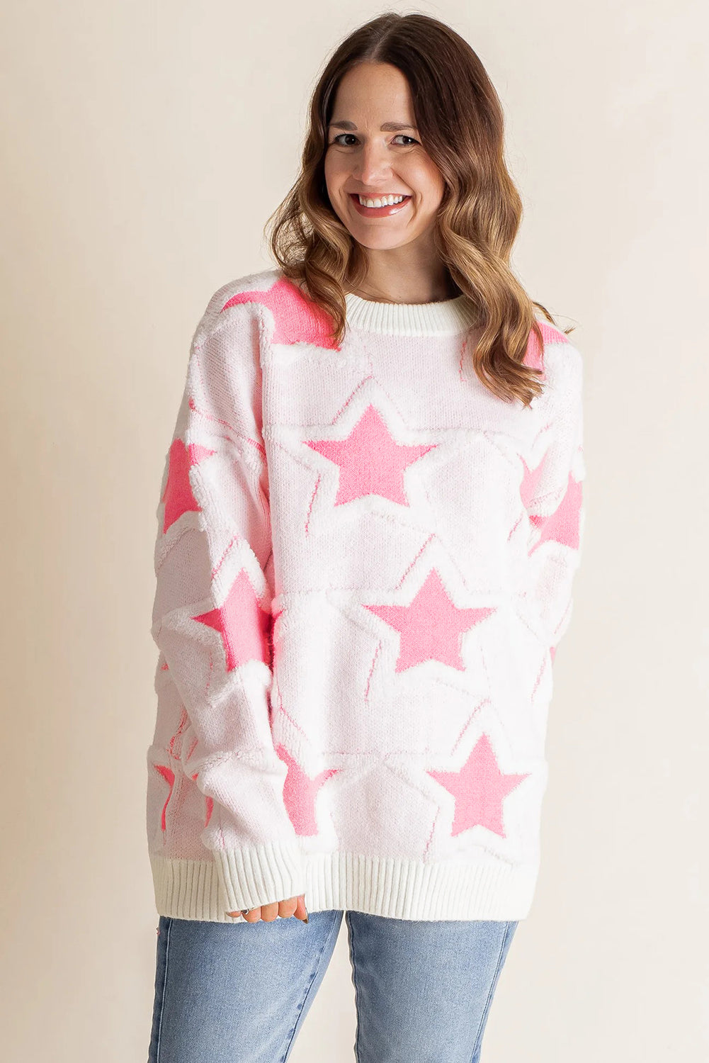 Star Pattern Fuzzy Knit Sweater
