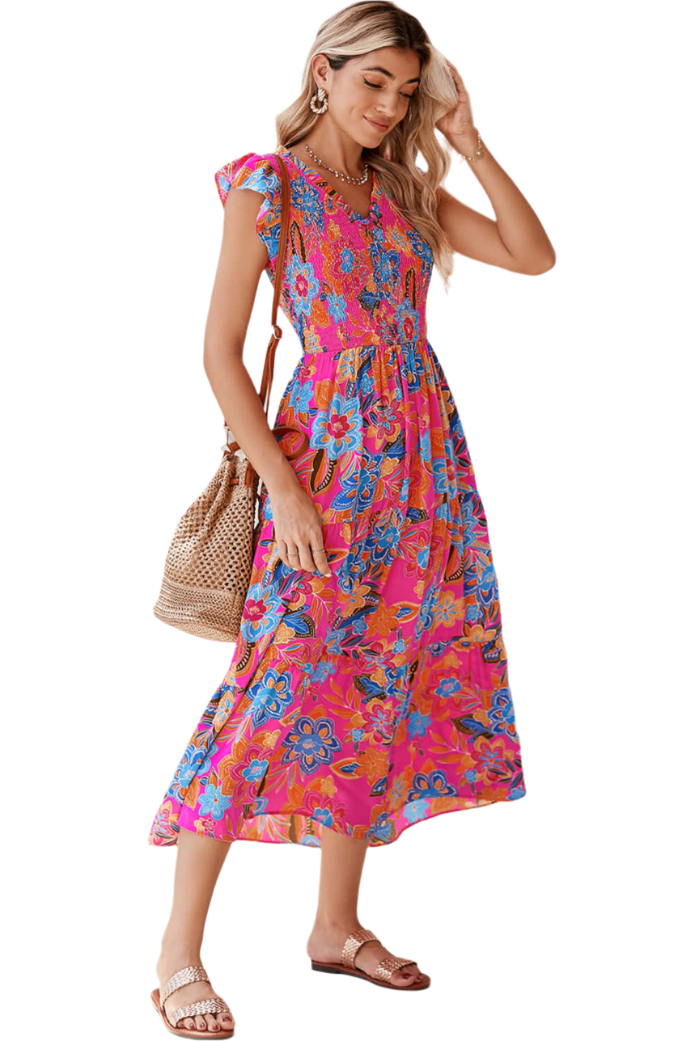 Dark Blue Floral Ruffle Dress - Catherine Martin