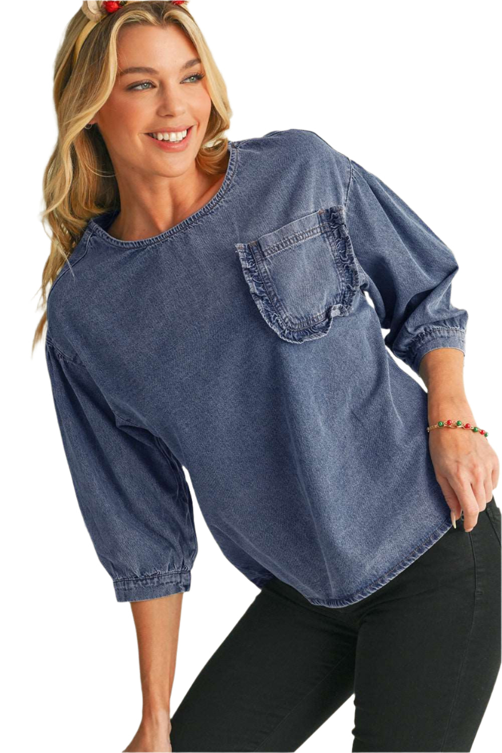 Sky Blue Pocket Denim Blouse - Catherine Martin