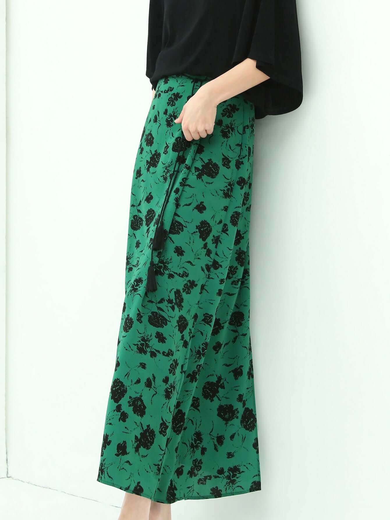 Cocobella Floral Green & Black High-Waist Midi Skirt-0