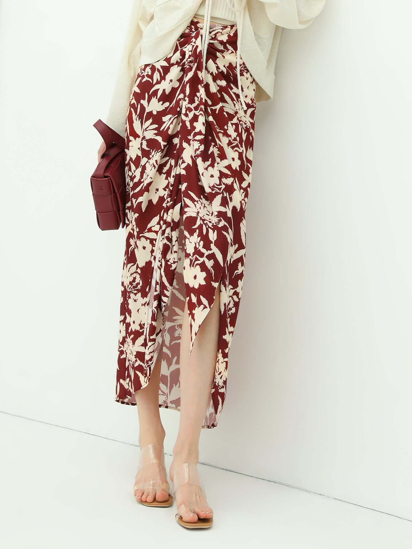 Cocobella Floral Print High-Waist Asymmetrical Midi Skirt-0