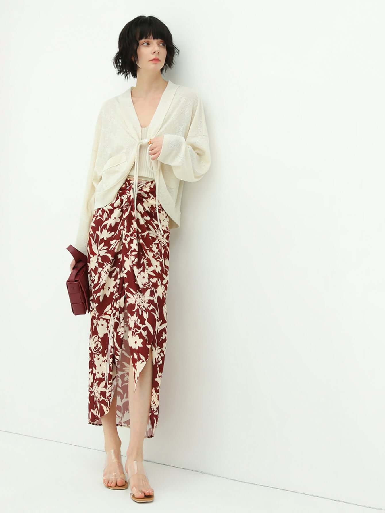Cocobella Floral Print High-Waist Asymmetrical Midi Skirt-2