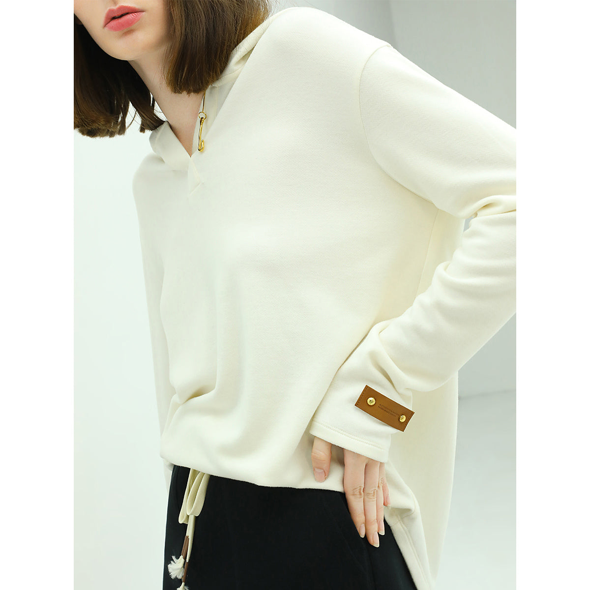 Fresh Soul White Hooded Sweater with Patch Details-2