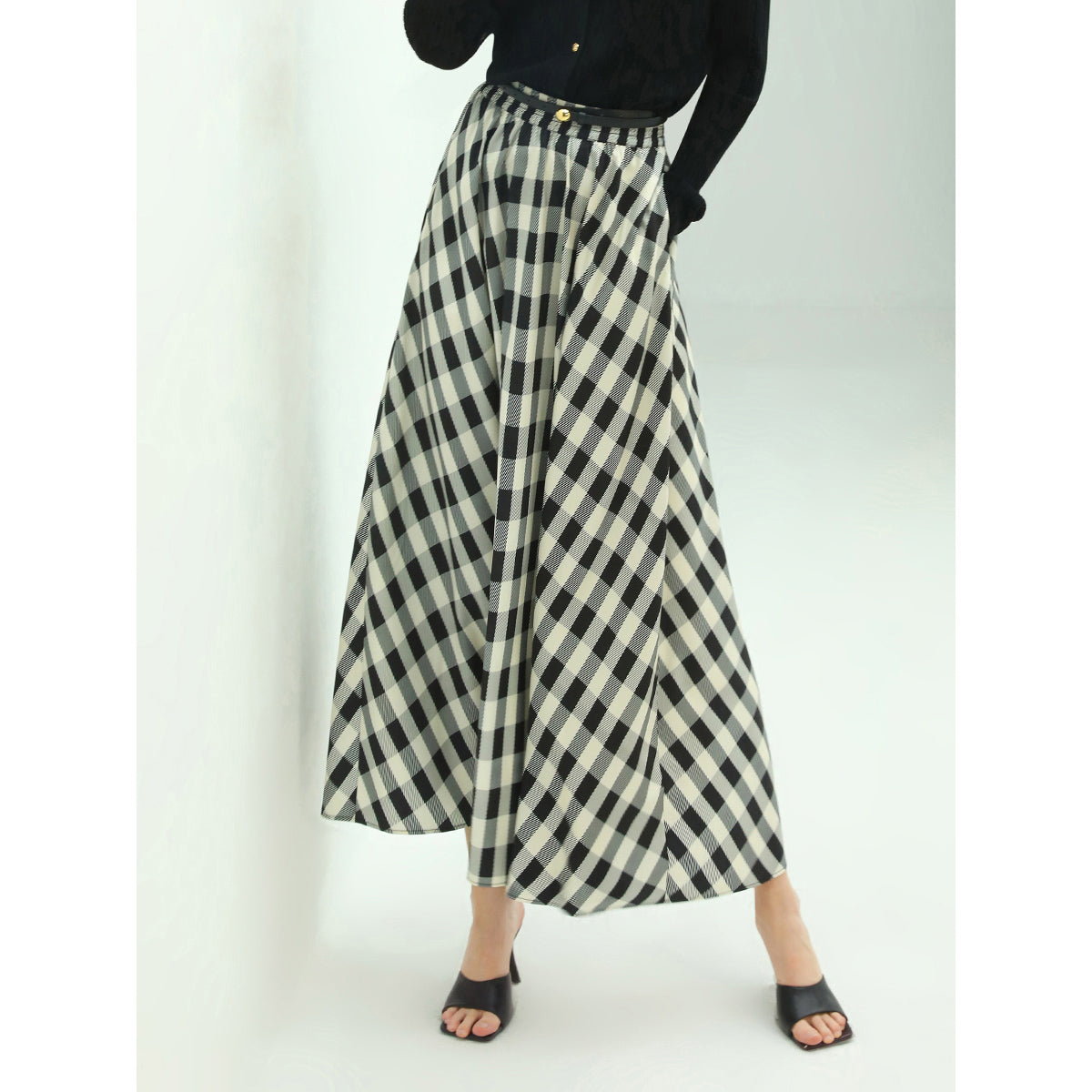 Cocobella A Line High-Waist Checkered Maxi Skirt-0