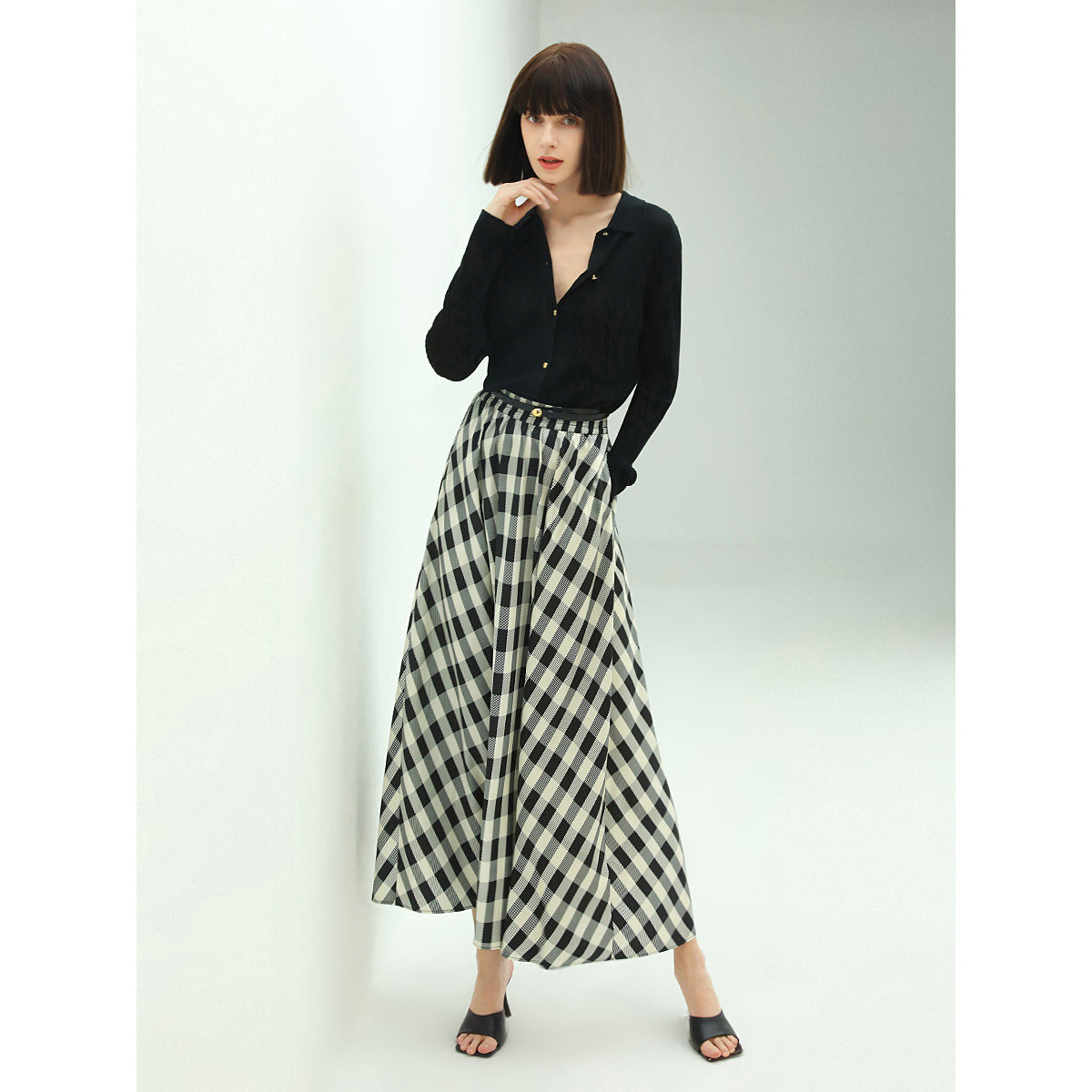 Cocobella A Line High-Waist Checkered Maxi Skirt-1