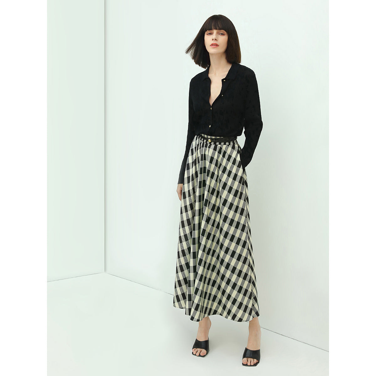 Cocobella A Line High-Waist Checkered Maxi Skirt-2