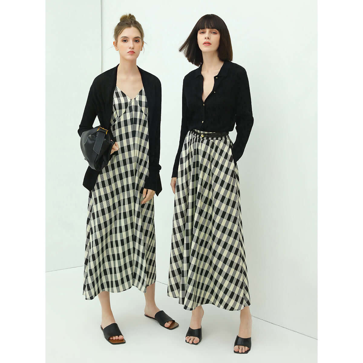 Cocobella A Line High-Waist Checkered Maxi Skirt-3