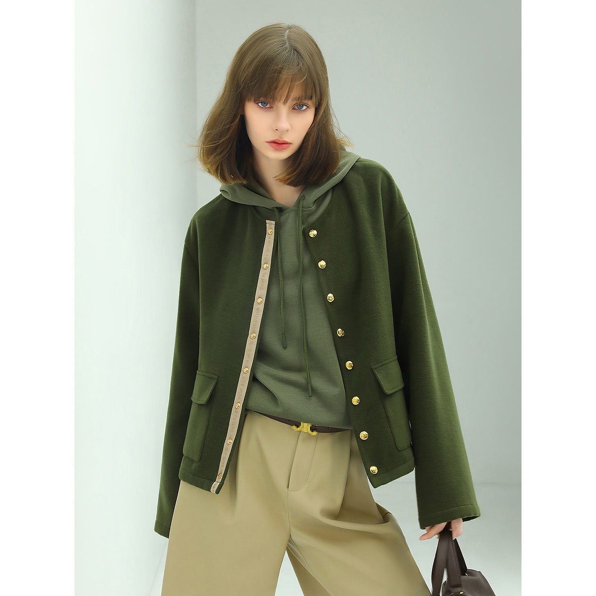 Green Letterman Jacket with Gold Snap Buttons-0