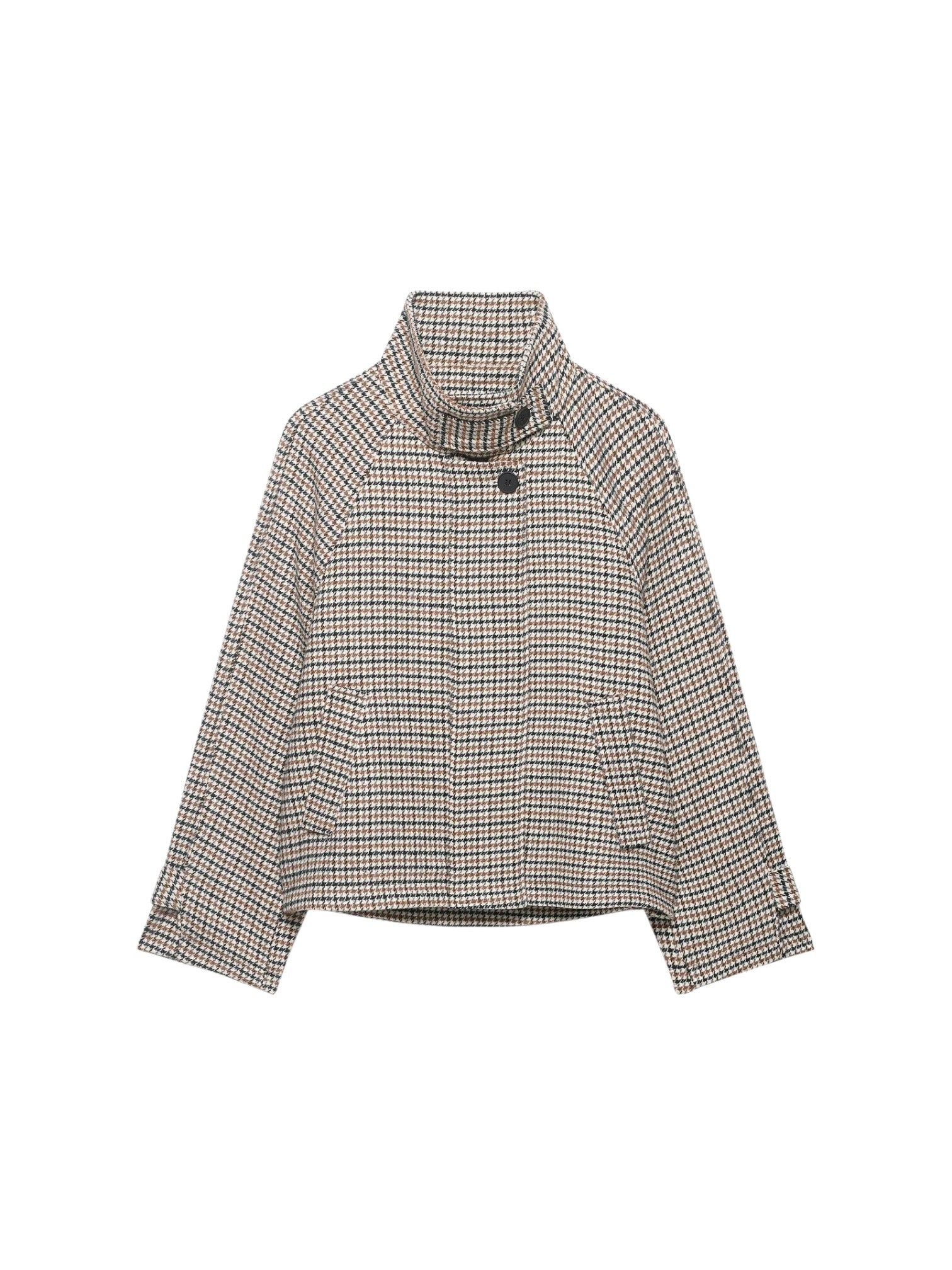 Houndstooth High Neck Zip Button Cropped Jacket | Women's Jackets