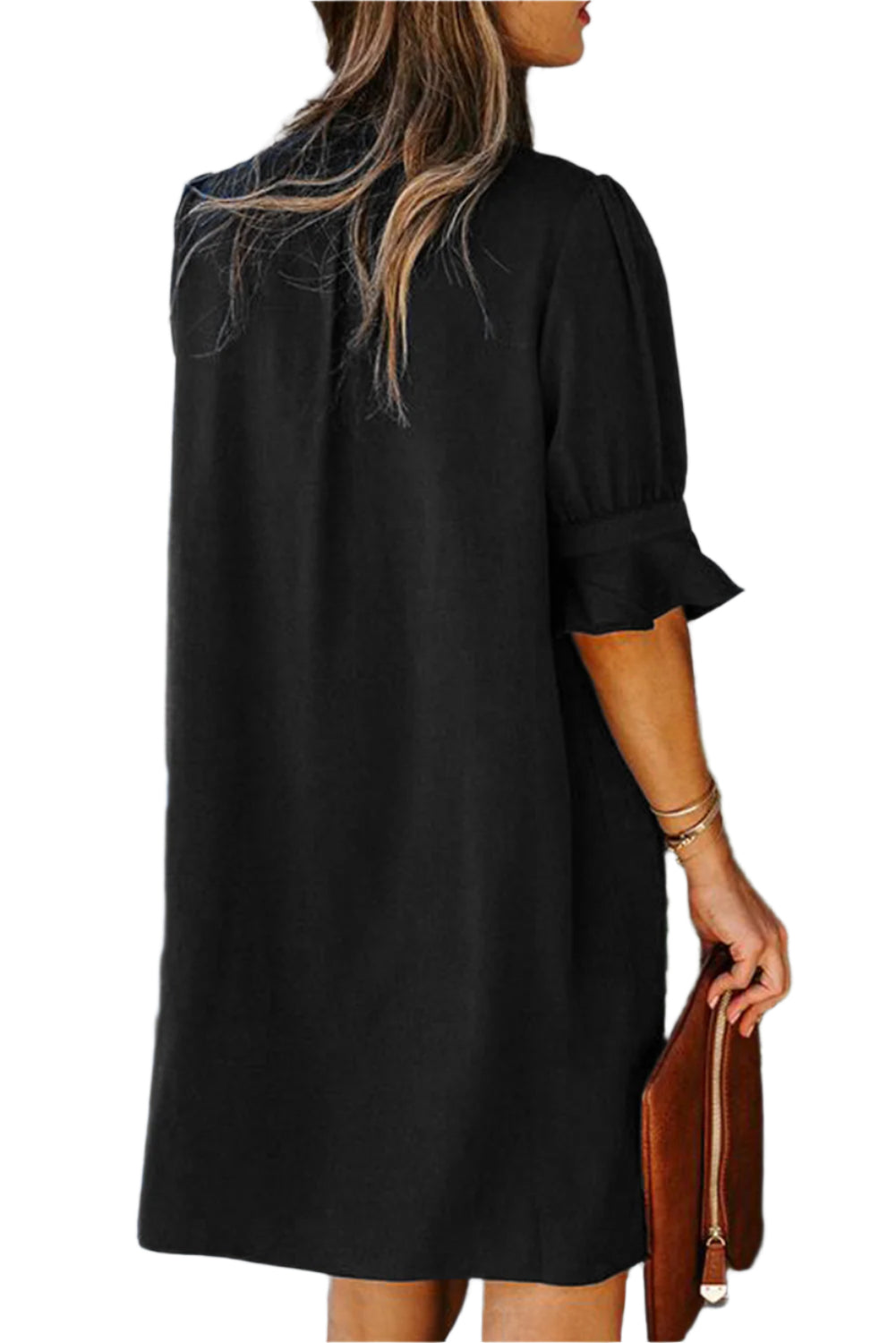 Side view of Ladies Black Dress – Elegant and Minimalist Style