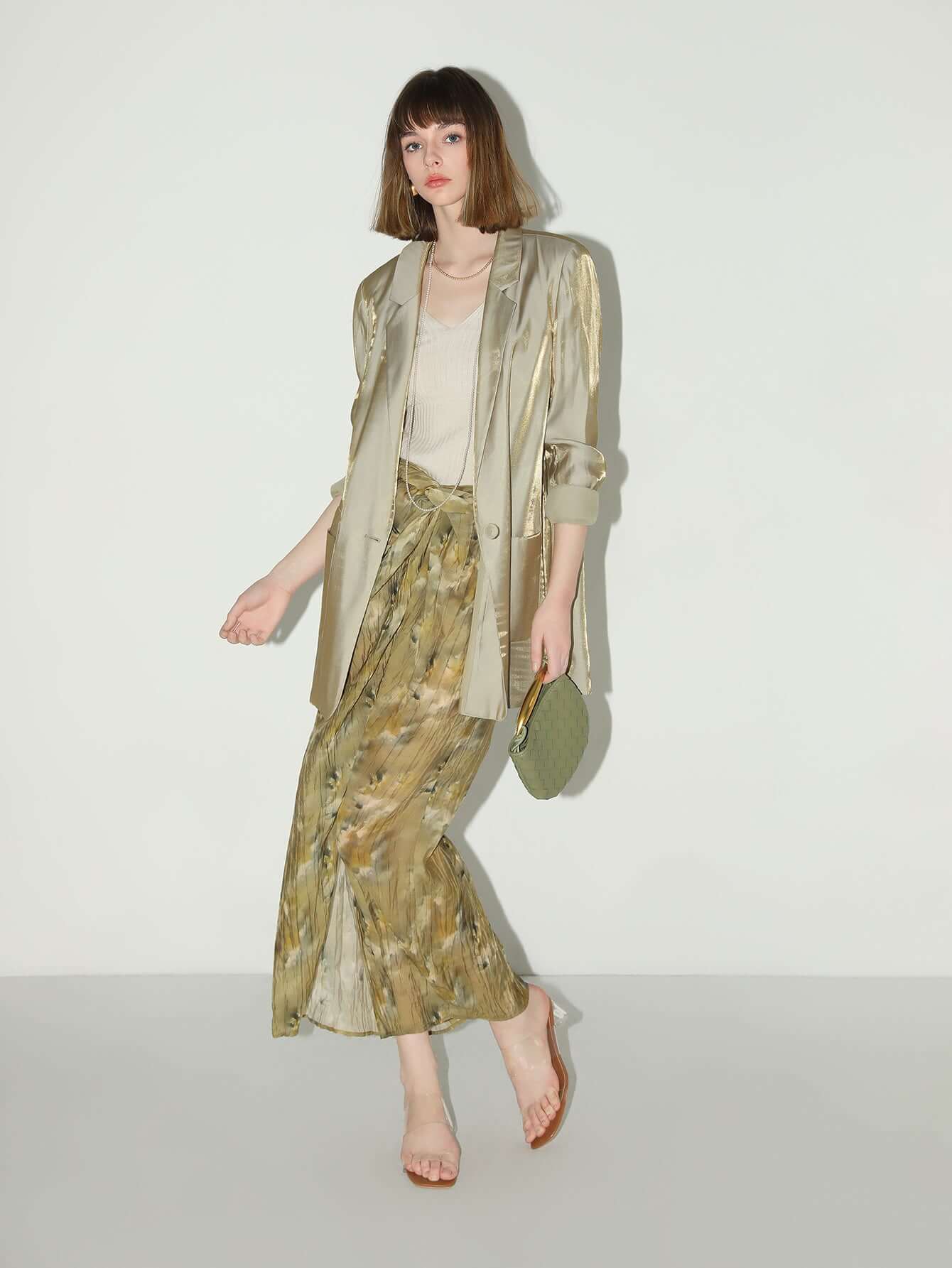 Liquid Sheen Luxe Champagne Oversized Blazer-1