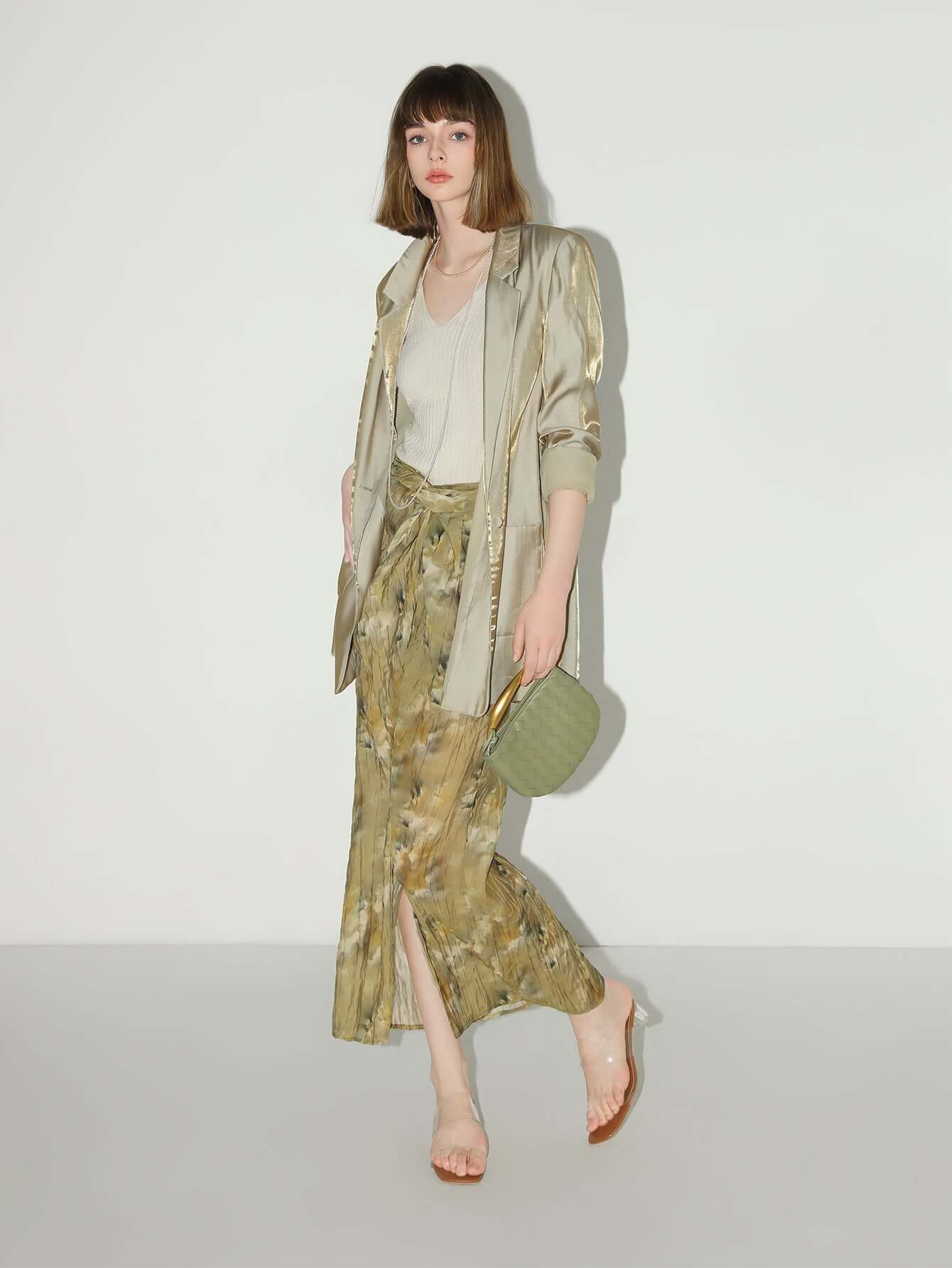Liquid Sheen Luxe Champagne Oversized Blazer-2