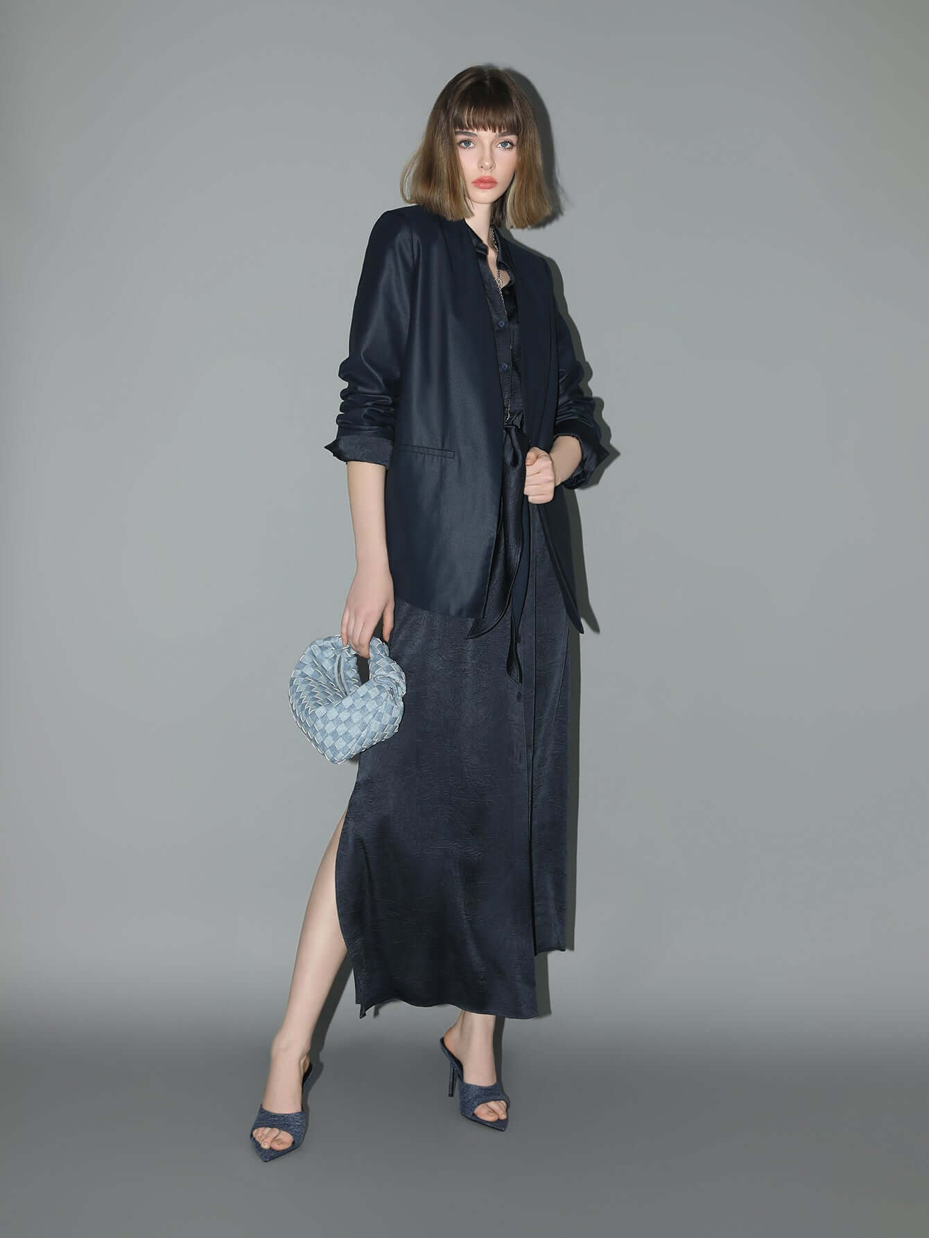 Minimalist Navy Collarless Tailored Blazer-0